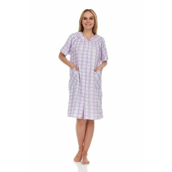 Dream8teen Women's Snaps Front Closure House Dress Sleeveless Woven Housecoat Duster Lounger Robe 2017 Purple Plaid 4X-Large