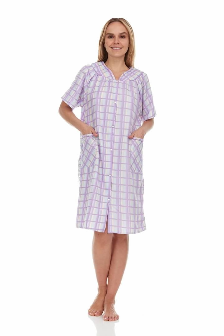 Dream8teen Women's Snaps Front Closure House Dress Sleeveless Woven