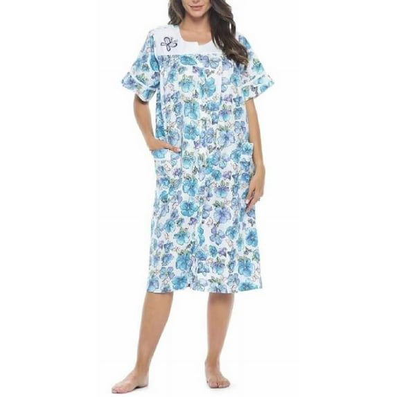 Dream8teen Women's Snaps Front Closure House Dress Sleeveless Woven Housecoat Duster Lounger Robe 2026 Blue Floral X-Large