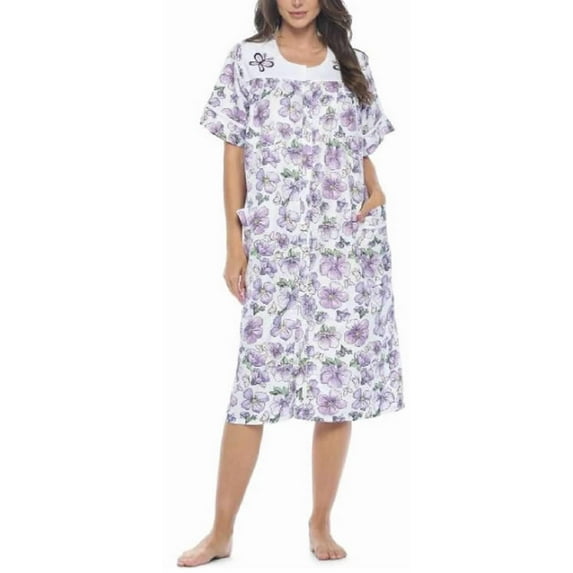 Dream8teen Women's Snaps Front Closure House Dress Sleeveless Woven Housecoat Duster Lounger Robe 2026 Purple Floral Large