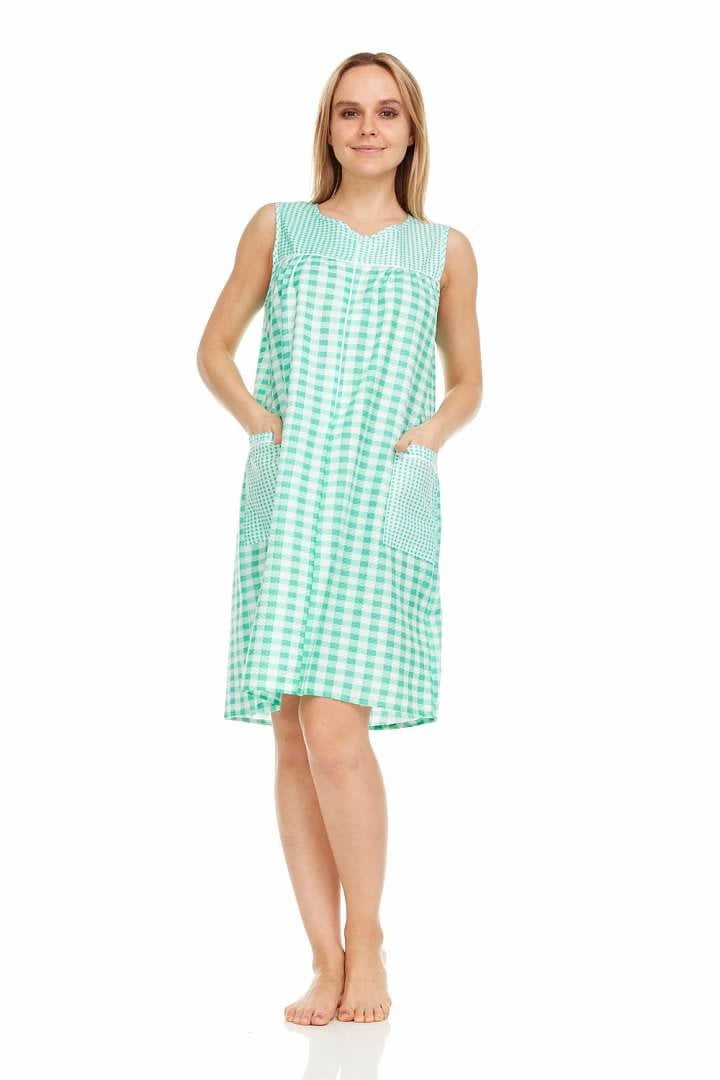 Dream8teen Women's Snaps Front Closure House Dress Sleeveless Woven