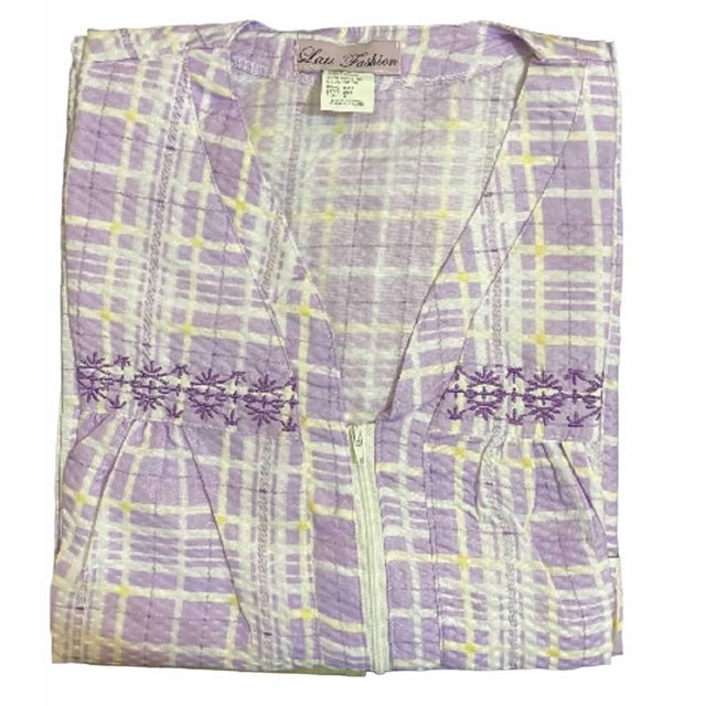 Dream8teen Women's Zipper Front Closure House Dress Short Sleeve Woven Housecoat Duster Lounger