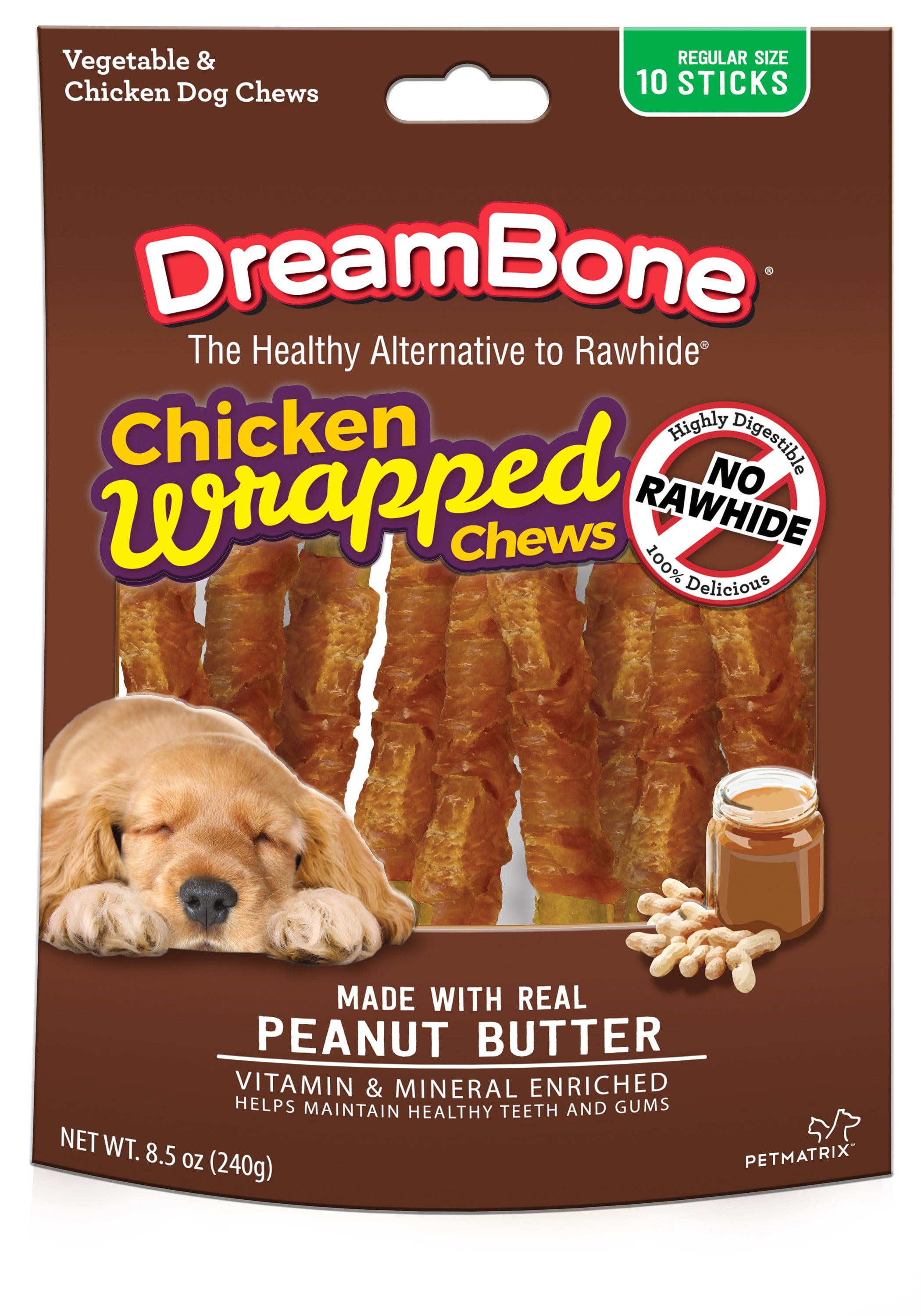 DreamBone Chicken Wrapped Peanut Butter Dog Chews 10 Count