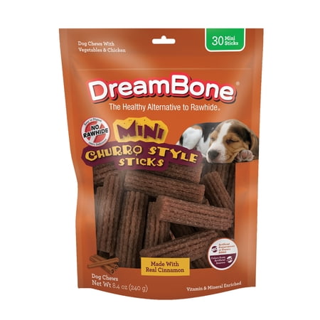 DreamBone Churro-Style Mini Sticks 30 Count, Made With Real Cinnamon, Rawhide-Free Chews For Dogs