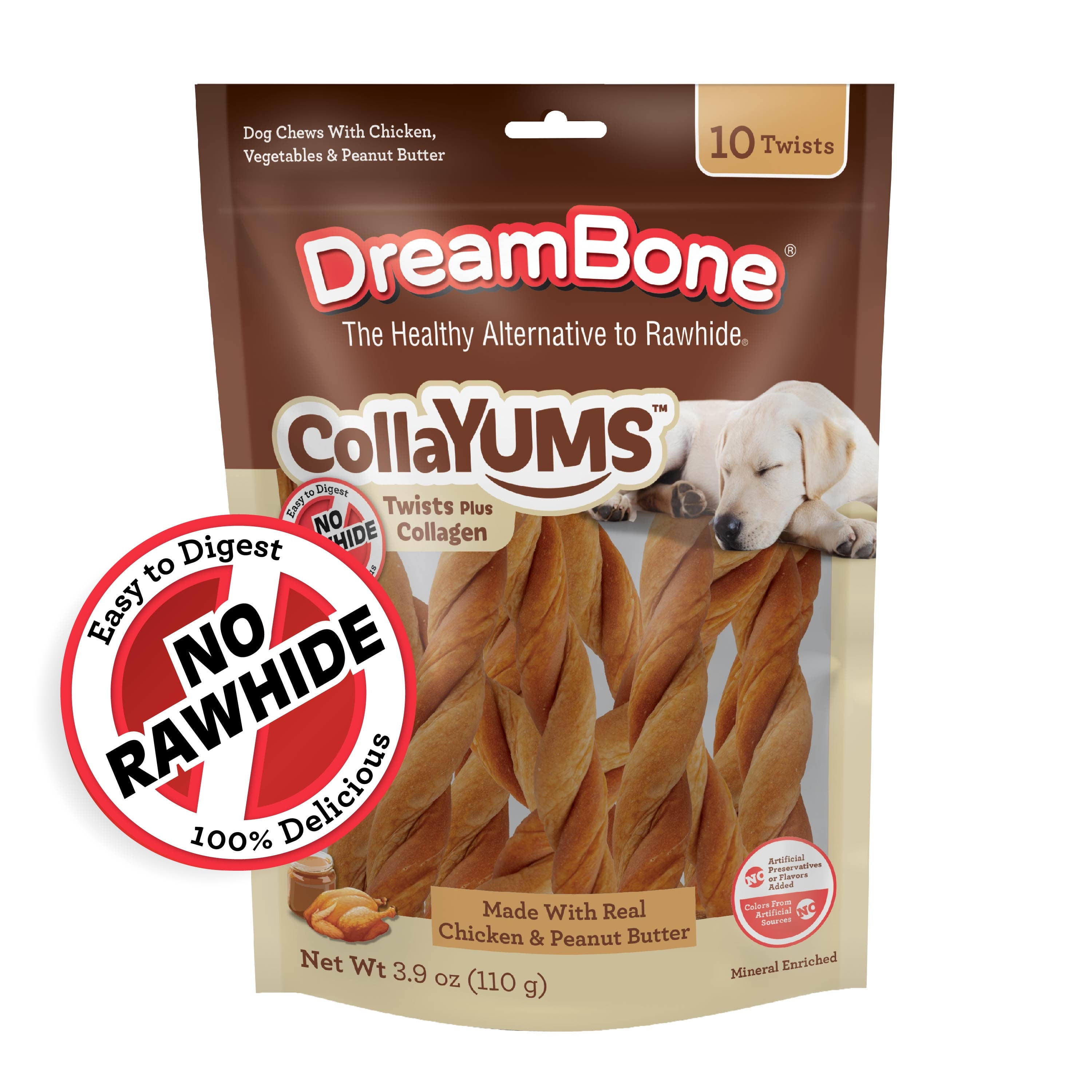 DreamBone CollaYUMS Twists Plus Collagen Rawhide-Free Chews for Dogs, 10 Count