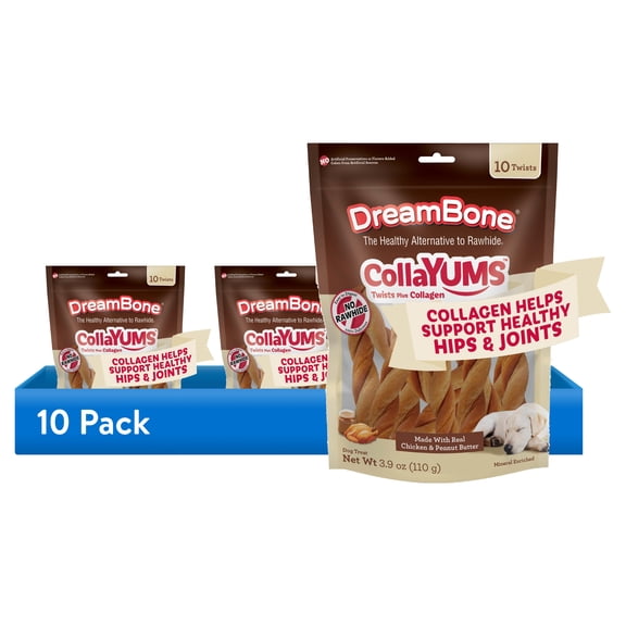 (10 pack) DREAMBONE 10 COUNT PEANUT BUTTER COLLAYUM TWISTS
