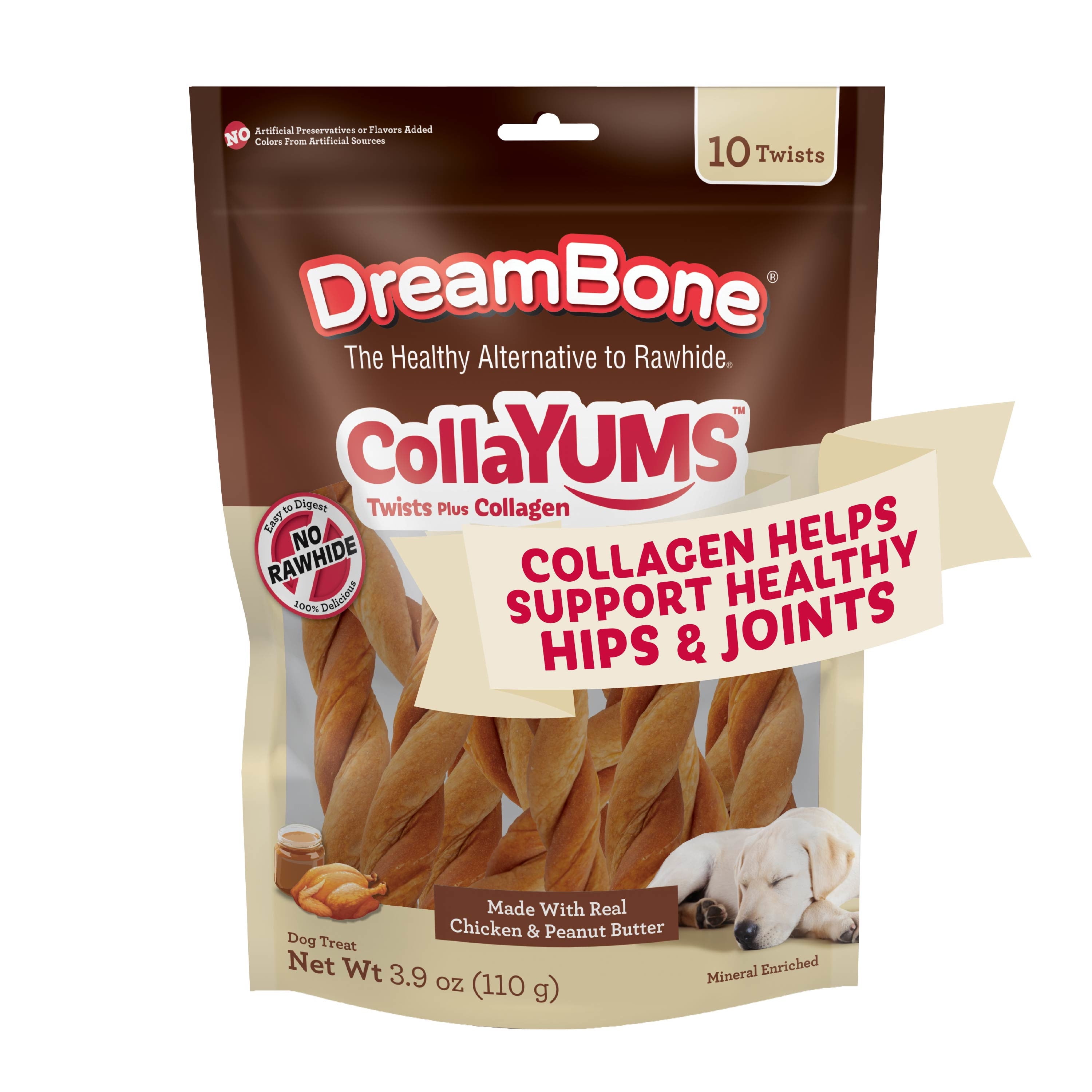 DreamBone CollaYUMS Twists Plus Collagen Rawhide-Free Chews for Dogs, 10 Count