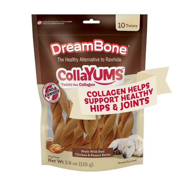 DreamBone CollaYUMS Twists Plus Collagen Rawhide-Free Chews for Dogs, 10 Count