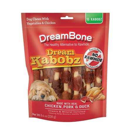 DreamBone Dream Kabobz Rawhide-Free Chews for Dogs, Made with Real Chicken, Pork and Duck, 15 Count