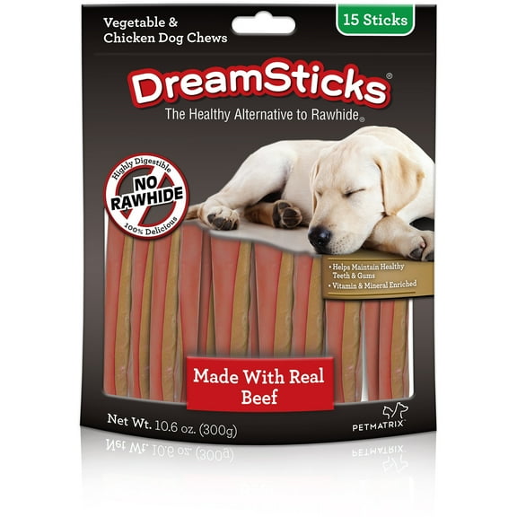 DreamBone DreamSticks With Real Beef 15 Count, Rawhide-FreeChews For Dogs