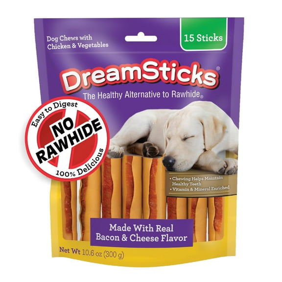 DreamBone DreamSticks with Real Bacon and Cheese, Rawhide-Free Chews for Dogs, 15 Count