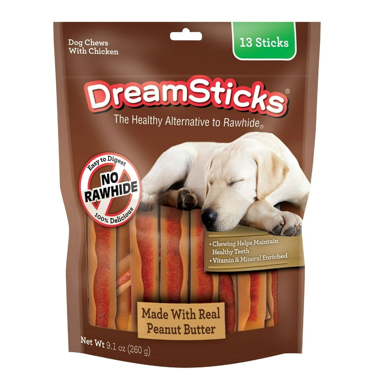 DreamBone Peanut Butter DreamSticks Rawhide Free Dog Chews Made with Real Chicken Peanut Butter and Wholesome Vegetables