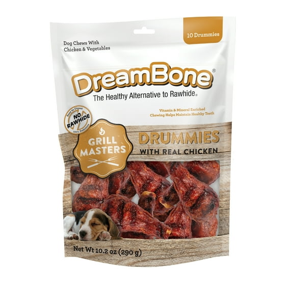 DreamBone Grill Masters Drummies With Real Chicken 10 Count, Rawhide-Free Chews For Dogs