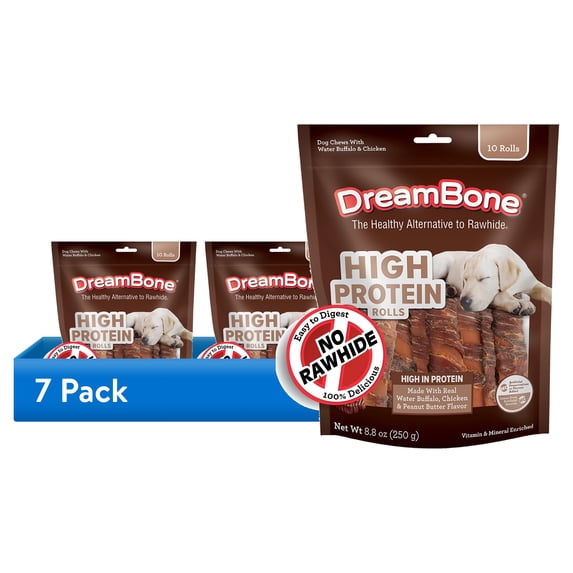 (7 pack) DreamBone High Protein Rolls for Dogs, Rawhide-Free Chews with Water Buffalo and Chicken, 10 Count