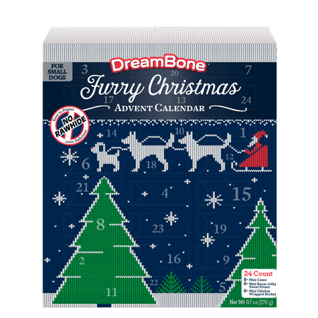 DreamBone Holiday Advent Calendar, 24 Treats, Real Chicken, Rawhide-Free Chews For Small Dogs
