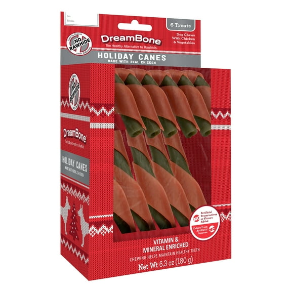 DreamBone Holiday Canes, Real Chicken, Rawhide-Free Chews for Dogs, 6 Treats