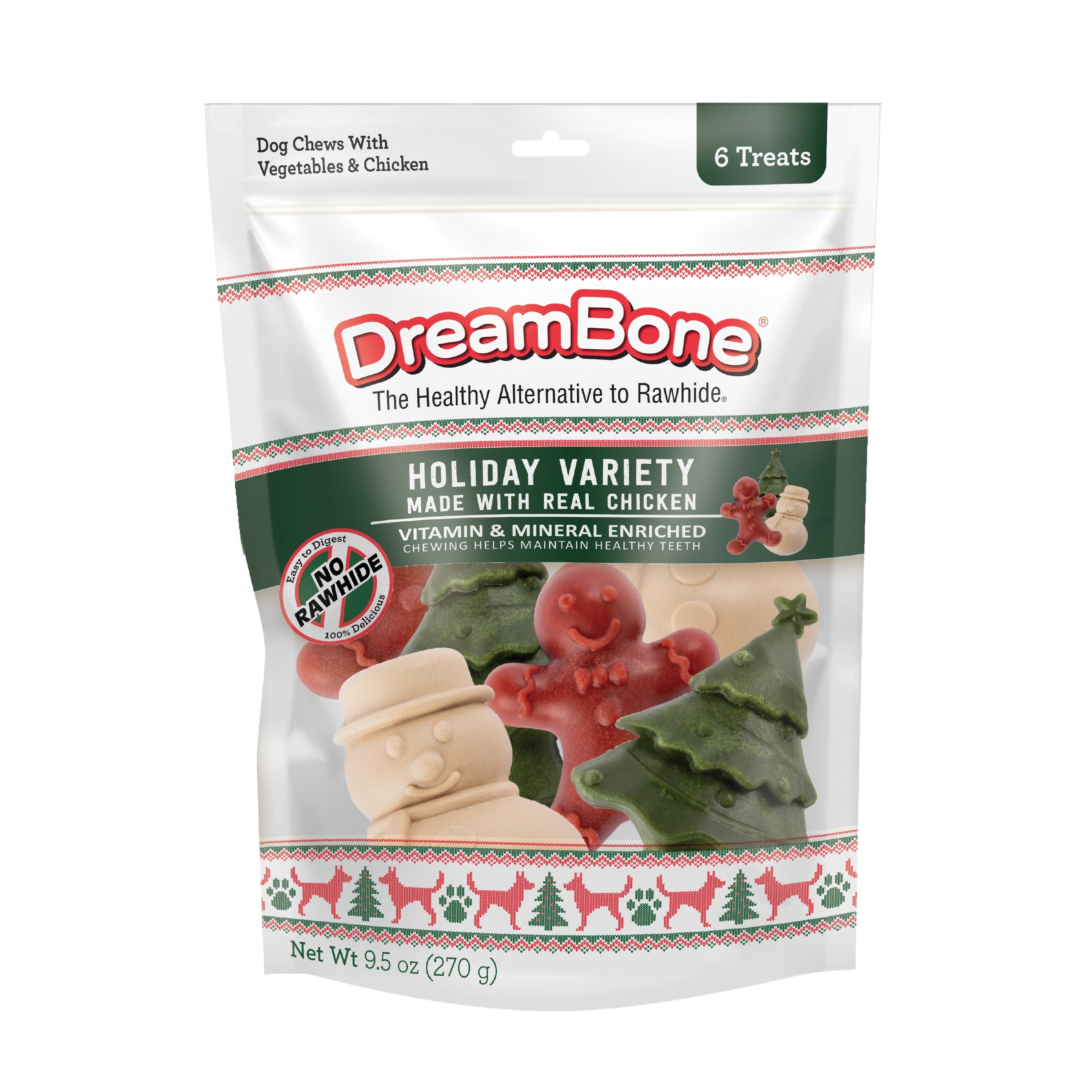 DreamBone Holiday Pack, Made with Real Chicken and Vegetables Rawhide-Free Chews for All Dogs, 6 Count