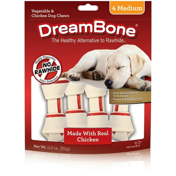 DreamBone Medium Chicken Bone Chew for Dogs, 4 Count