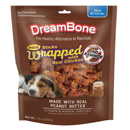 DreamBone Mini Sticks Wrapped with Real Chicken, Rawhide Free Chews for Dogs, 40 Count