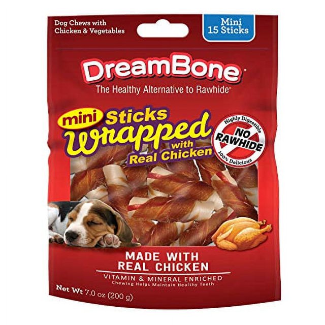 DreamBone Mini Bones Treats ChickenWrapped, RawhideFree Chews for