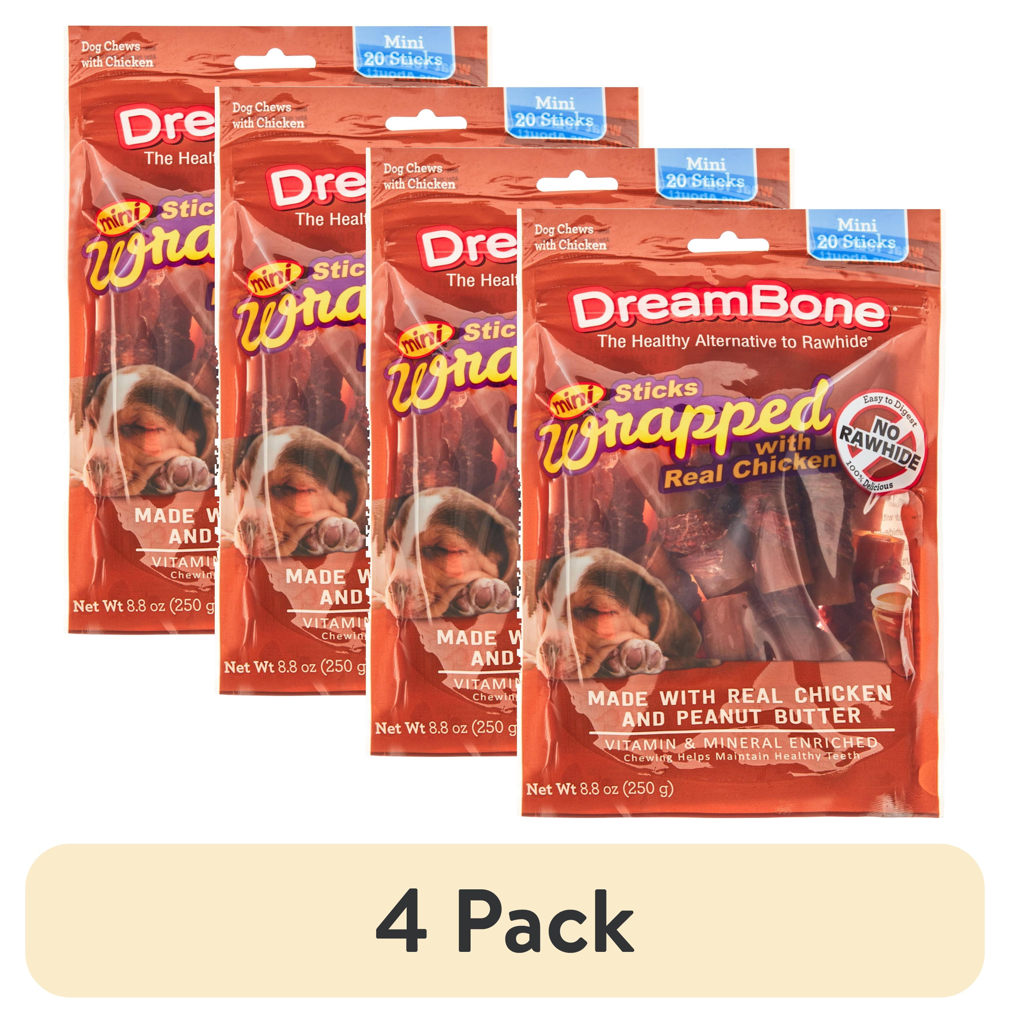 (4 pack) DreamBone Mini Sticks Wrapped with Real Chicken Rawhide Free Chews for Dogs, 20 Count