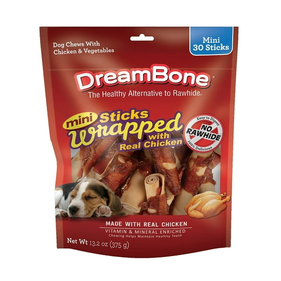 DreamBone Mini Sticks Wrapped with Real Chicken Rawhide-Free Chews for Dogs, 30 Count