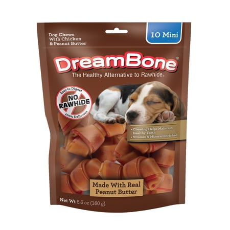 DreamBone Peanut Butter Flavored Rawhide-Free Dog Chews, Mini, 10 Count