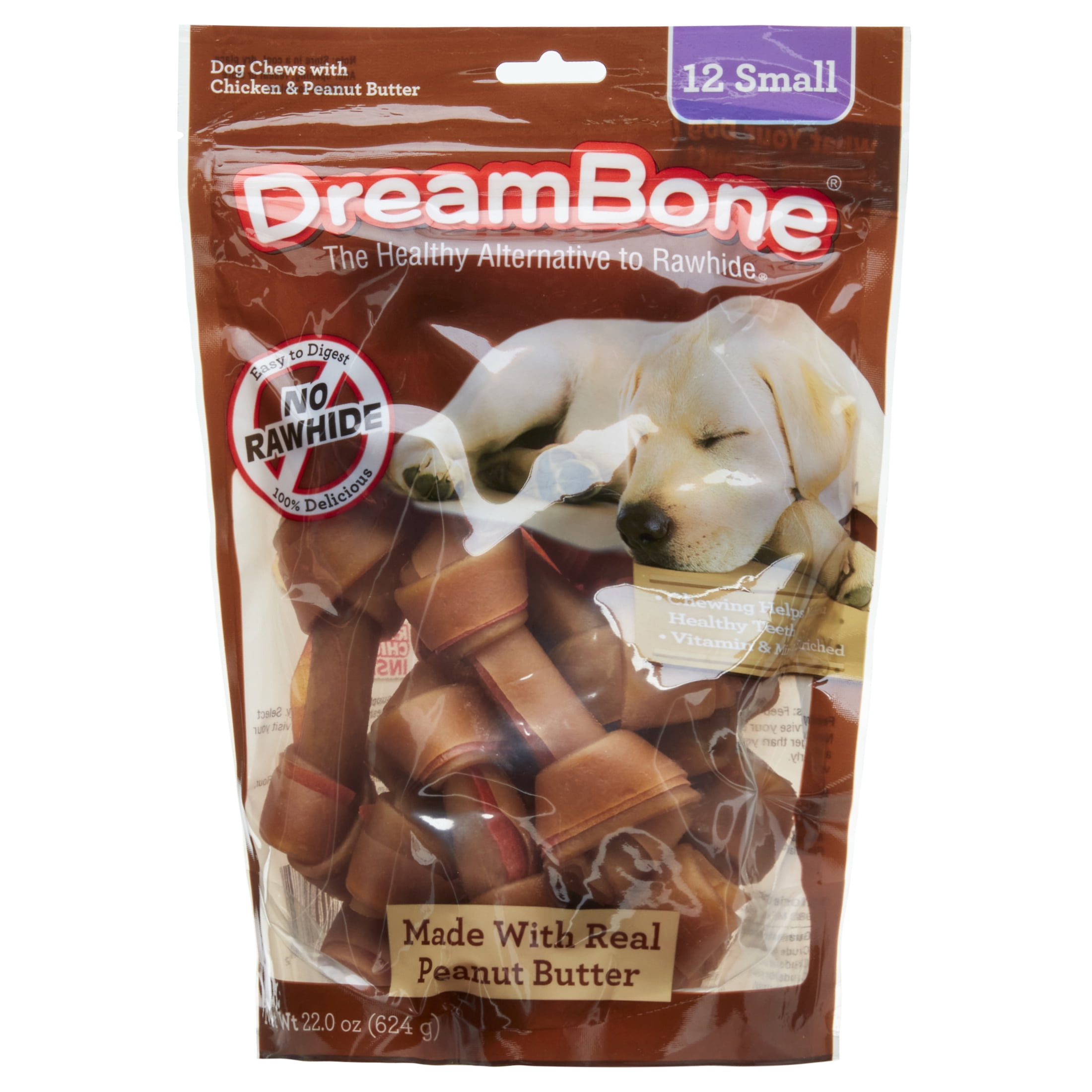 DreamBone Peanut Butter Flavored Rawhide Free Dog Chews Small 22 Oz. 12 Count