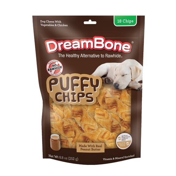 DreamBone Puffy Chips Made with Real Peanut Butter, Rawhide-Free Chews for Dogs, 18 Count