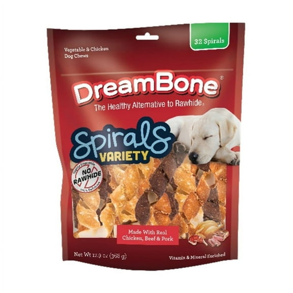 DreamBone Spirals Variety Pack, Rawhide-Free Chews for Dogs, 32 Count