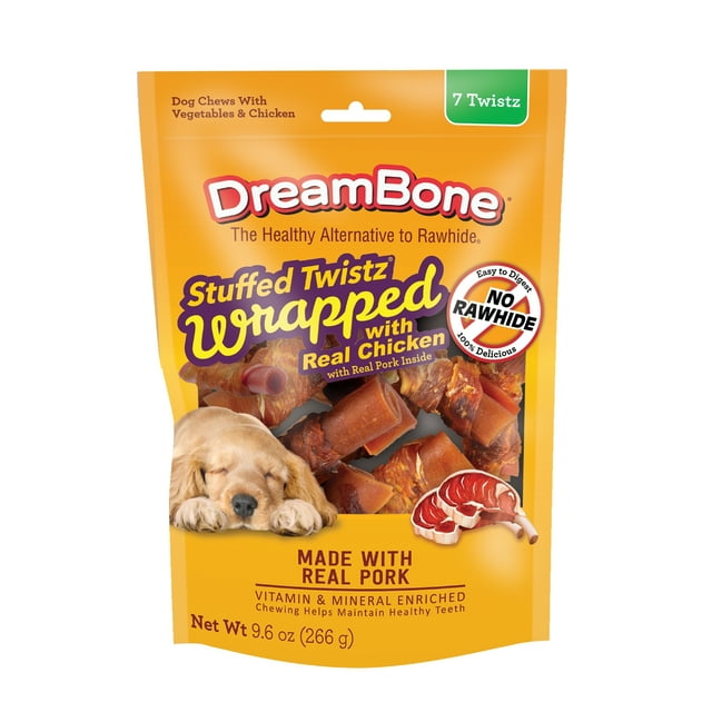 DreamBone Stuffed Twists with Real Pork, RawhideFree Dog Chews, 9.6 Oz