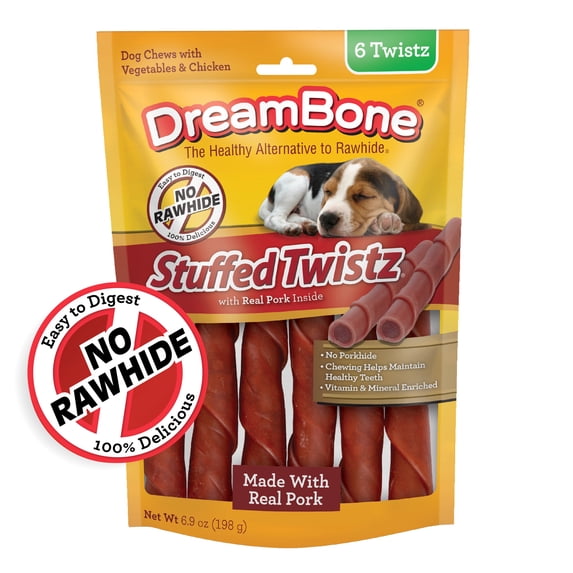 DreamBone Stuffed Twistz with Real Pork Inside, Rawhide-Free Chews for Dogs, 6 Count
