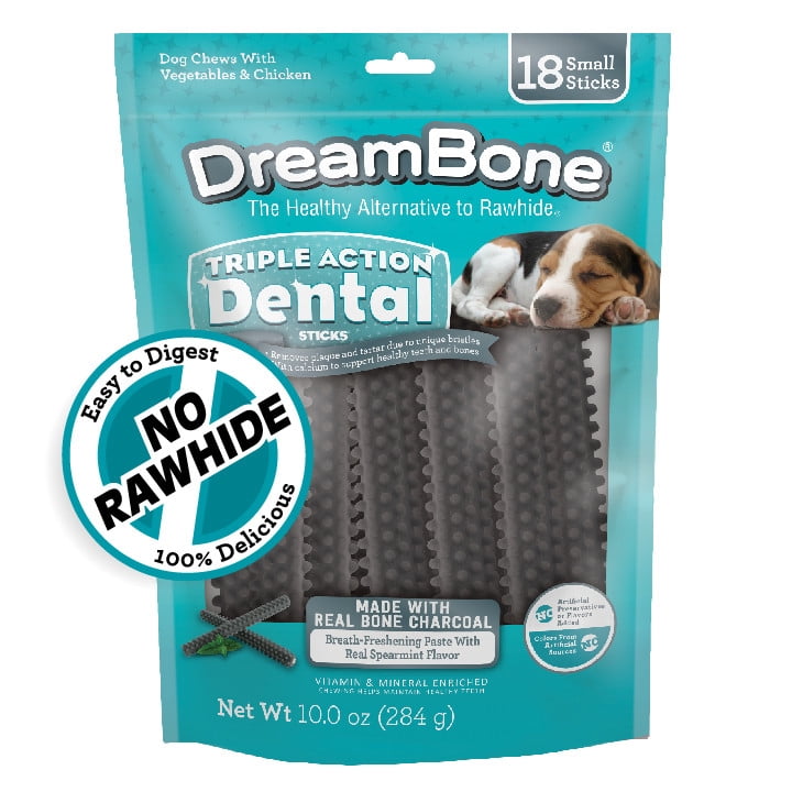 DreamBone Triple Action Dental Sticks Made with Bone Charcoal, Rawhide-Free Chews for Dogs, 18 Count