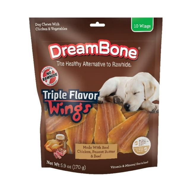 DreamBone Triple Flavor Wings, RawhideFree Dog Chews for Dogs, 10