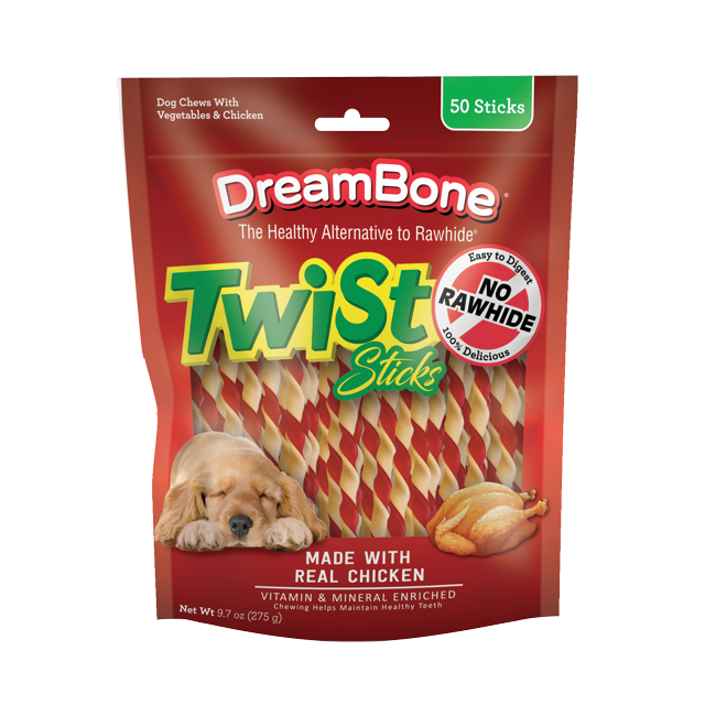 DreamBone Twist Sticks 50 Count, RawhideFree Chews For Dogs, With Real