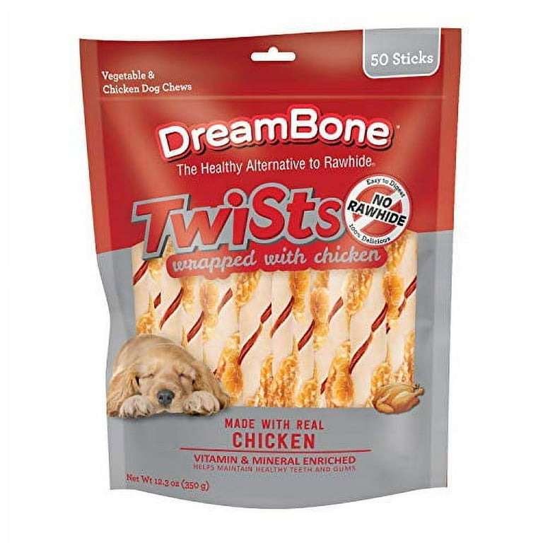 DreamBone Twist Sticks Chews Wrapped with Real Chicken 50 Count Rawhide Free Chews for Dogs Multicolor 50 Count