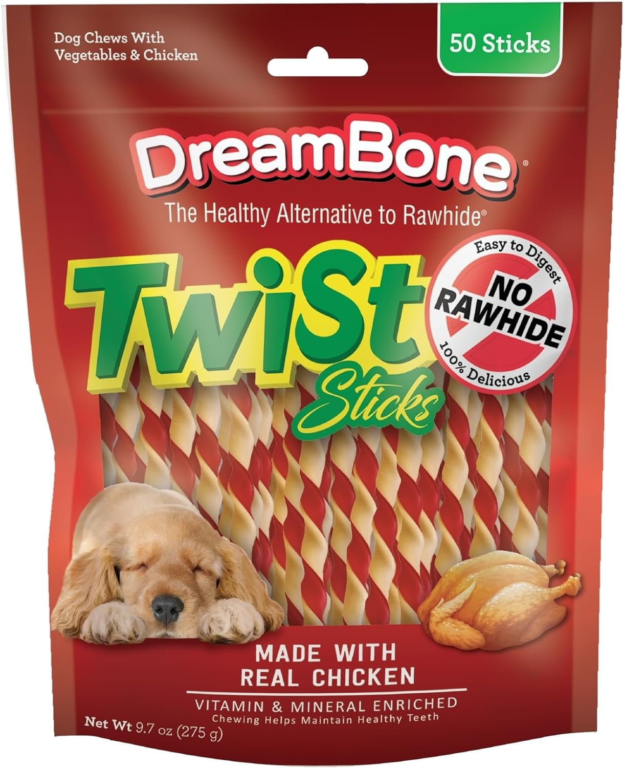 DreamBone Twist Sticks, Made With Real Chicken, RawhideFree Chews for Dogs, 50 Count