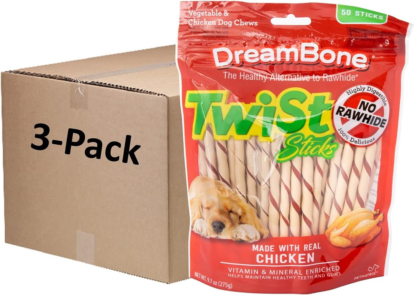 DreamBone Twist Sticks Rawhide Free Chews for Dogs with Real