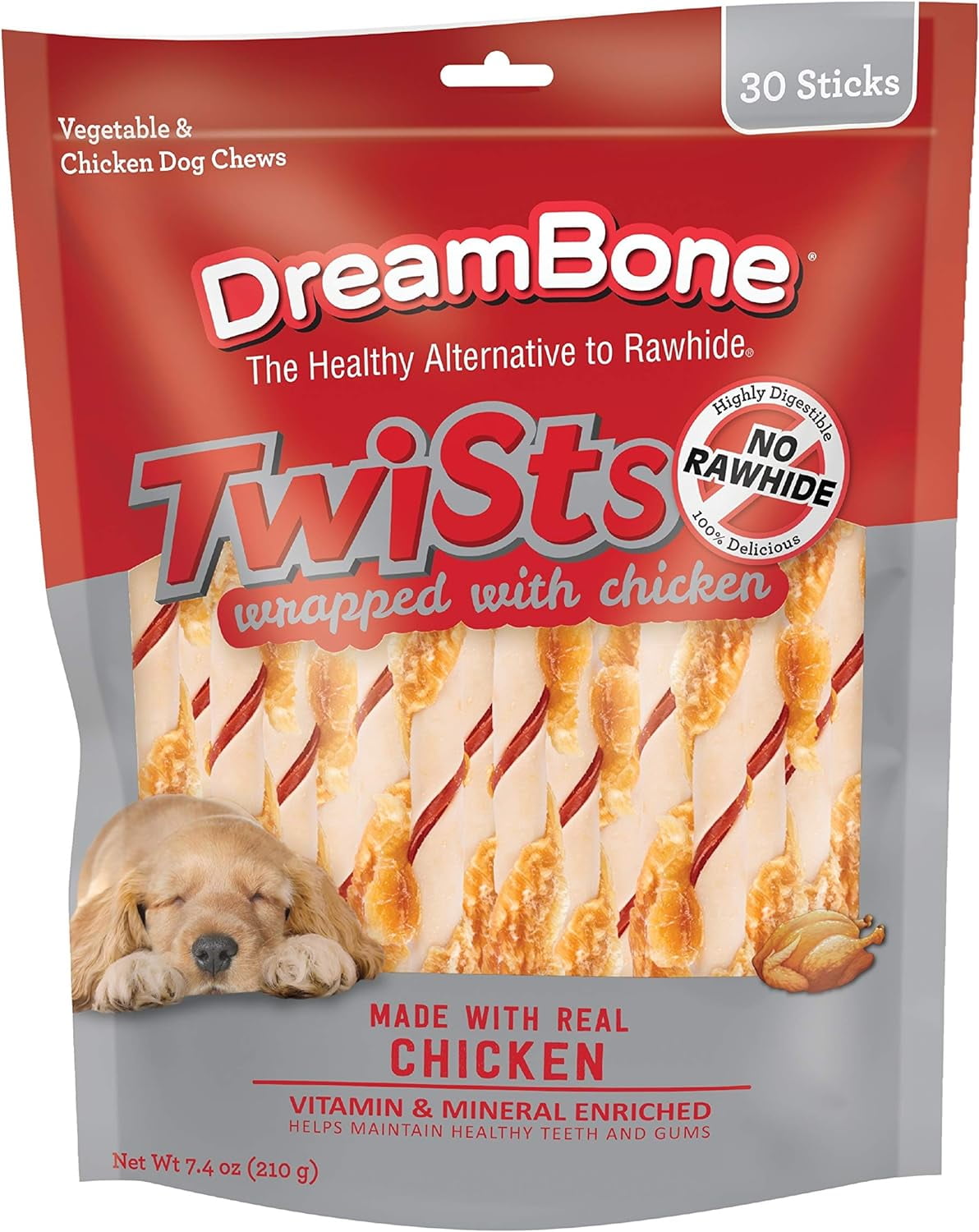DreamBone Twist Sticks, Wrapped with Real Chicken, RawhideFree Chews For Dogs, 30 count