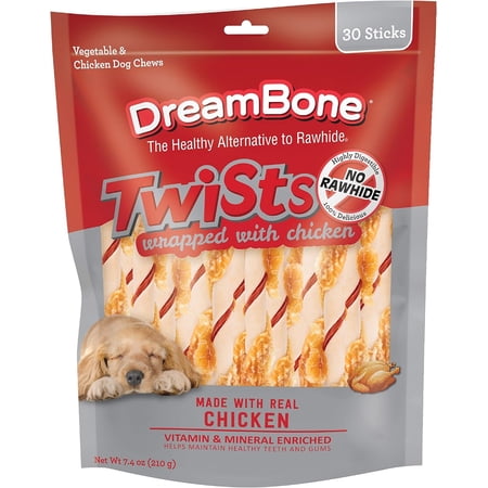 DreamBone Twist Sticks, Wrapped with Real Chicken, Rawhide-Free Chews For Dogs, 30 count