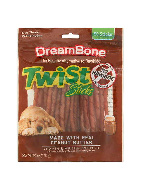DreamBone Twist Sticks with Peanut Butter Rawhide-Free Dog Chews, 9.7 Oz. (50 Count)