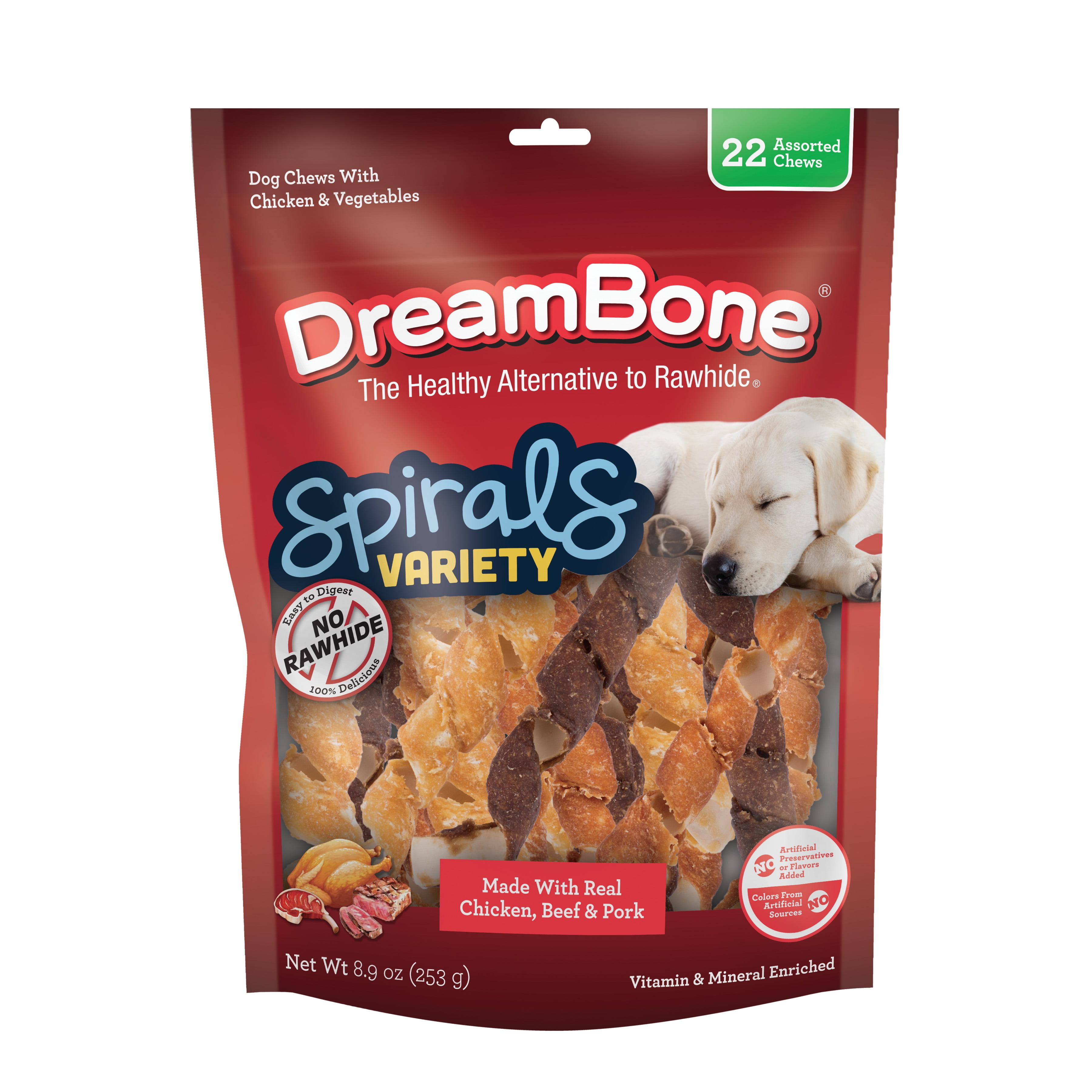 DreamBone Spirals Variety Pack, Rawhide Free Dog Chews, 22 Count