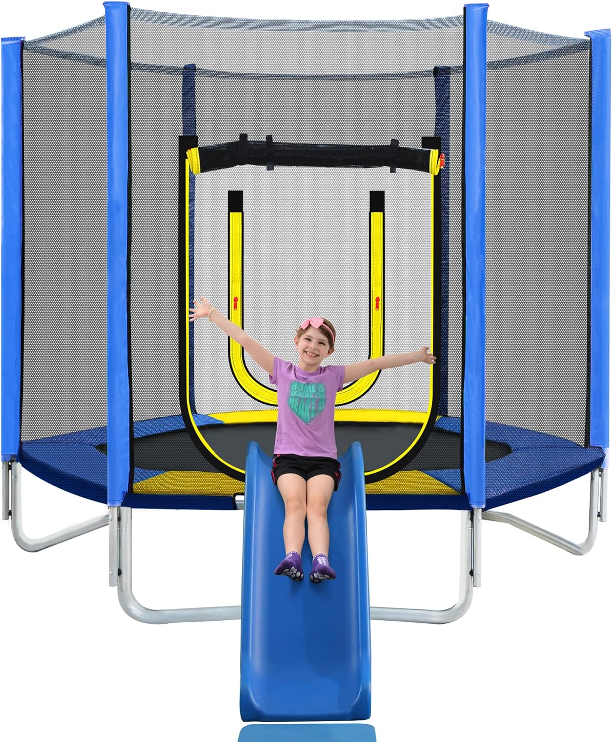 DreamBuck 7FT Kids Trampoline with Slide and Ladder, Climb ‘n Slide