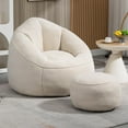 thumbnail image 1 of DreamBuck Bean Bag Chair for Adult, Microfiber Upholstered Bean Bag Sofa with Petal Back, Shell-Shaped Beanbag Chair with Footstool, Memory Foam Stuffed Lazy Sofa for Living Room, Bedroom (Beige), 1 of 7