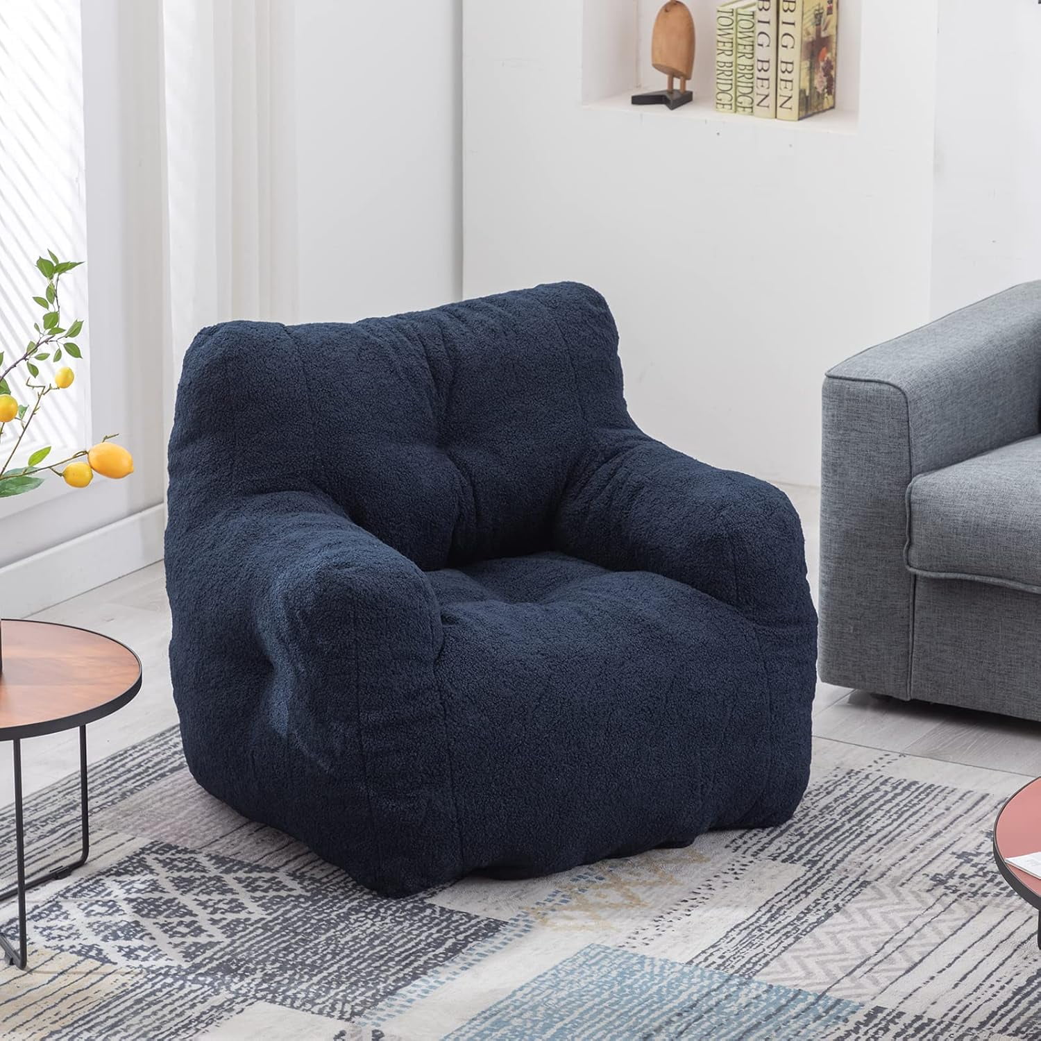 DreamBuck Bean Bag Chairs, Soft Tufted Foam Bean Bag Chair with Teddy Fabric for Adults and Kids, Comfy Lazy Sofa for Living Room, Bedroom, Big Bean Bag Chair for Gaming, Reading, Dark Blue