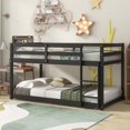 thumbnail image 1 of DreamBuck Bunk Bed Twin over Twin, Solid Wood Twin Floor Bunk Bed with Ladder, Safety Guard Rails, Heavy Duty Bunk Beds for Kids Teens Adults, Space-saving, Noise-Free, Black, 1 of 7