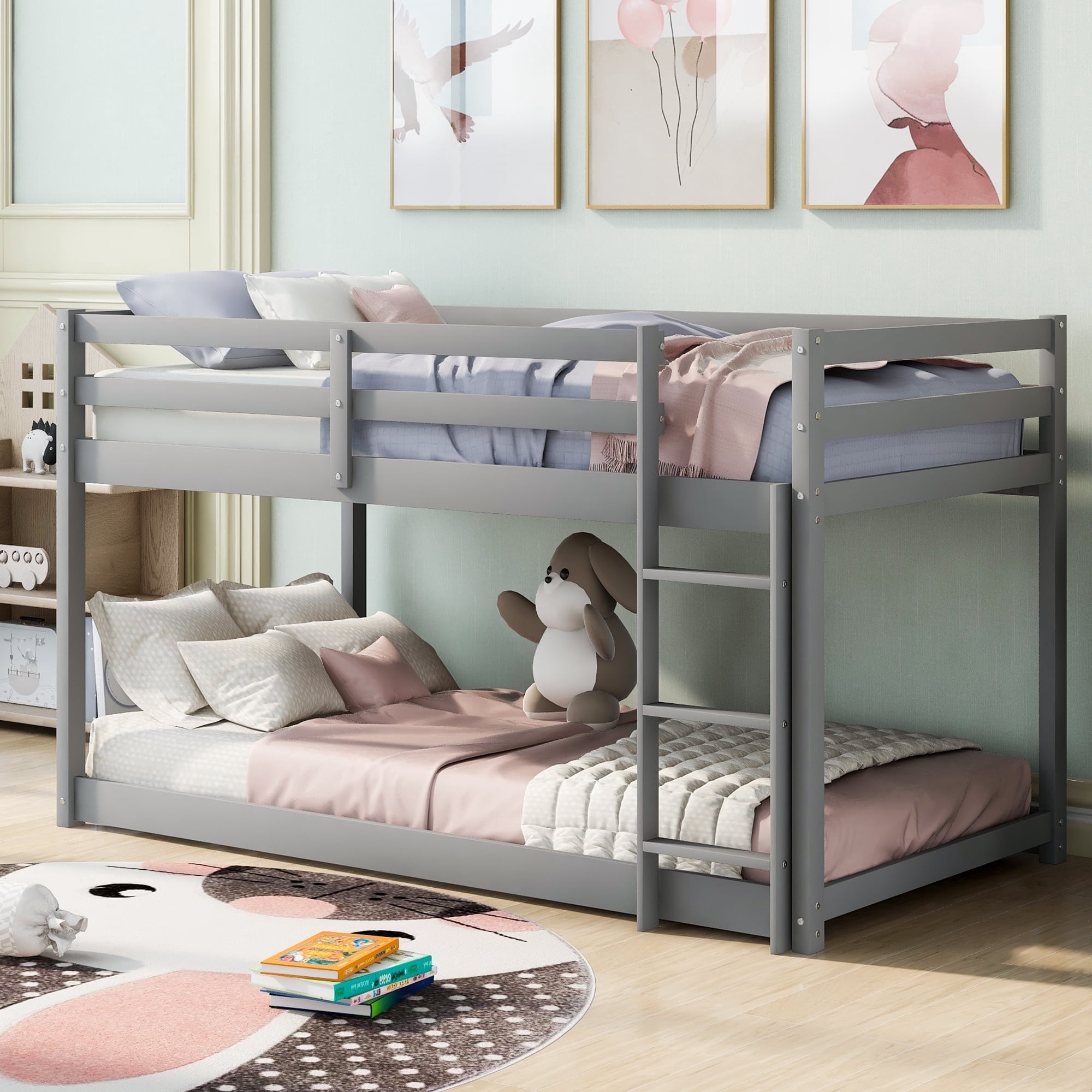 DreamBuck Bunk Bed foe , Twin over Twin Bunk Bed with Build-in Ladder ...