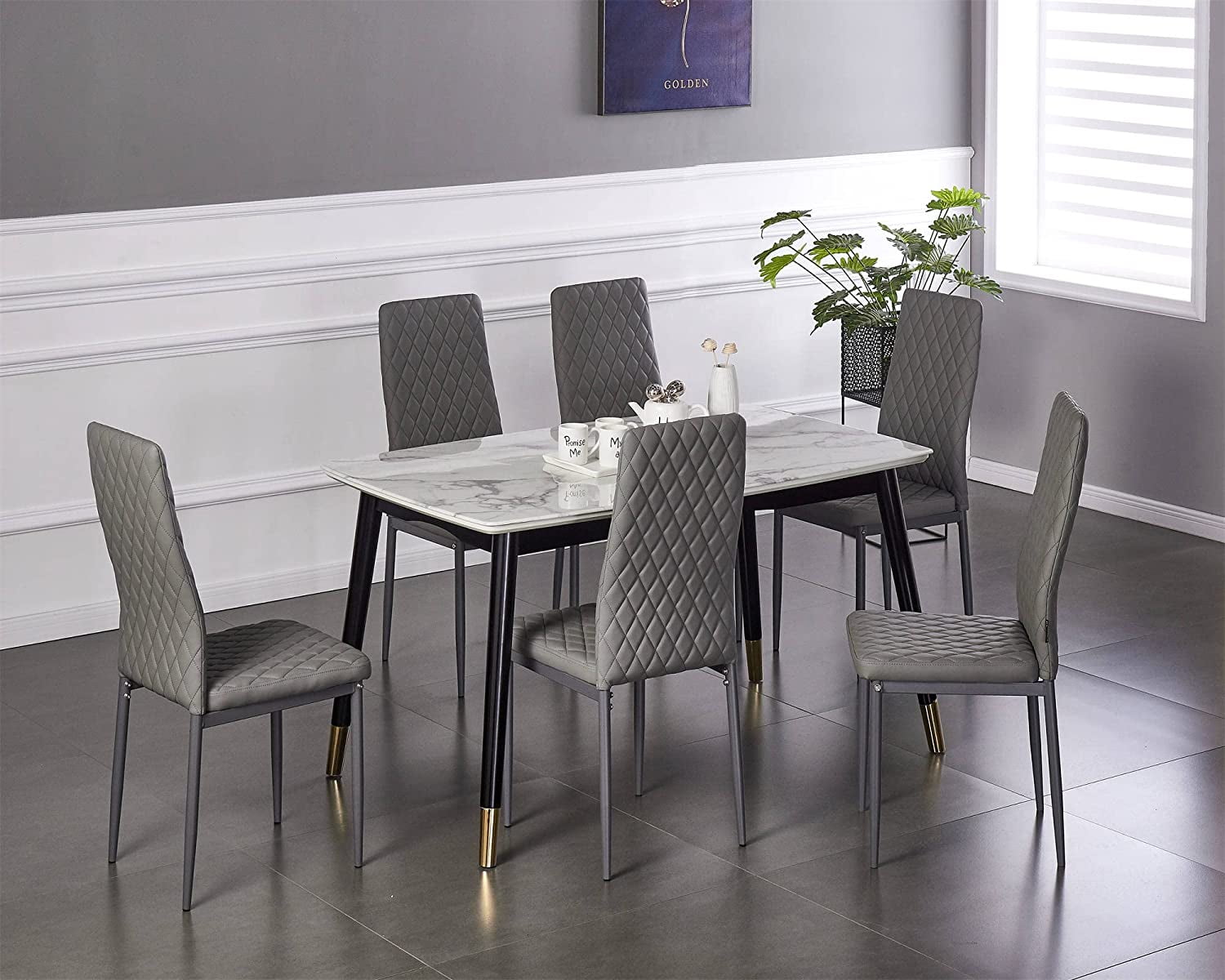DreamBuck Dining Chairs Set of 6, Modern Minimalist, Fireproof Leather