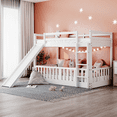 thumbnail image 1 of DreamBuck Floor Bunk Bed with Slide, Twin over Twin Bunk Bed for Teens, Wood Low Bed Frame with Ladder for Teens, White, 1 of 8