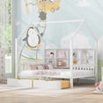 thumbnail image 1 of DreamBuck Full Size House Bed with 2 Drawers, Wooden House Bed Frame with Storage Shelves, Playhouse Platform Bed Frame with Roof, Full Bed Frame for Girls, Boys, Teens, No Box Spring Needed, 1 of 9